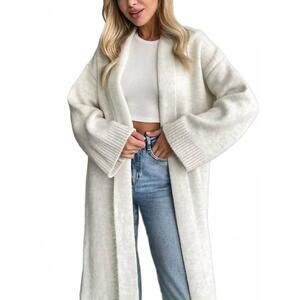 NEW HIDDENBRAND cheyenne elegant collarless open front long cardigan in beige